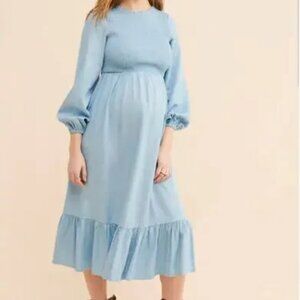 Ingrid & Isabel‎ The Meadow Smocked Chambray Midi Dress Maternity M